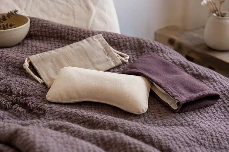 Coussin pour les yeux en coton avec housse amovible sur un plaid