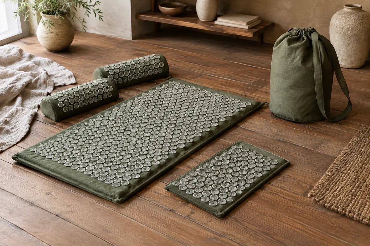 Ensemble vert de tapis d’acupression avec coussins, tapis pour les pieds et sac de transport